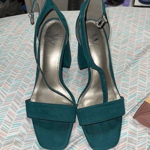 Teal square toe heels